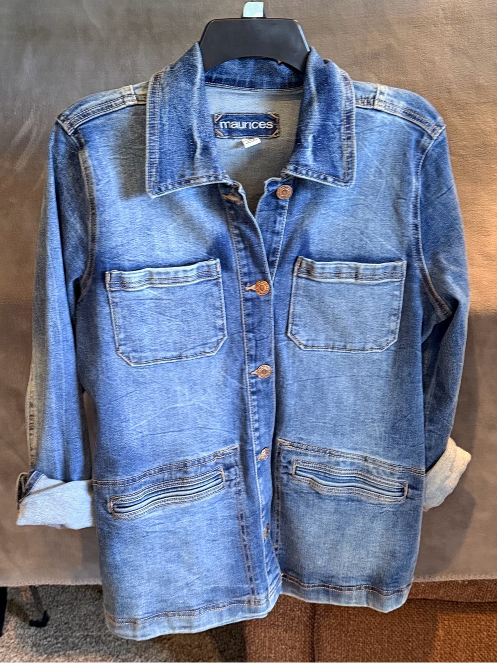 Maurices Light Blue Denim Jacket with Patch Pockets